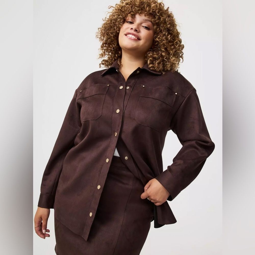 Torrid Java Faux Suede Shacket with Golden Buttons Size 2X